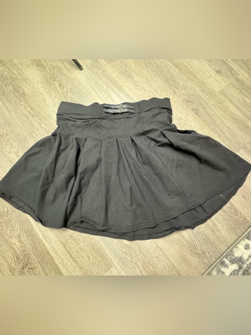 Thriller Jeans Plus Size High-Waist Mini Black Skater Skirt with Buckles